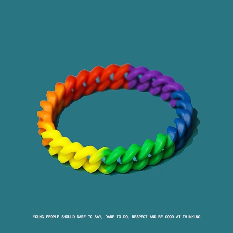 Trendy Rainbow Influencer Bracelet, Japanese and Korean Style, Colorful Mixed Six-Color Hollow Bracelet, Personalized Silicone Wristband for Men and Women