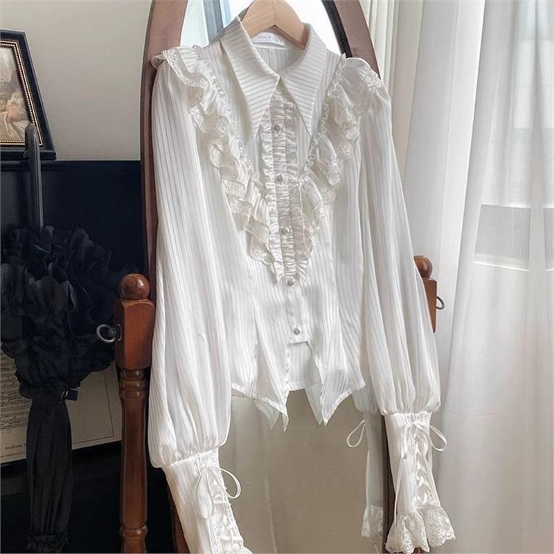 Two-Tone Lantern Sleeve Shirt, Lightweight, Slightly Sheer, Skin-Friendly, Icy Feel, Summer Style