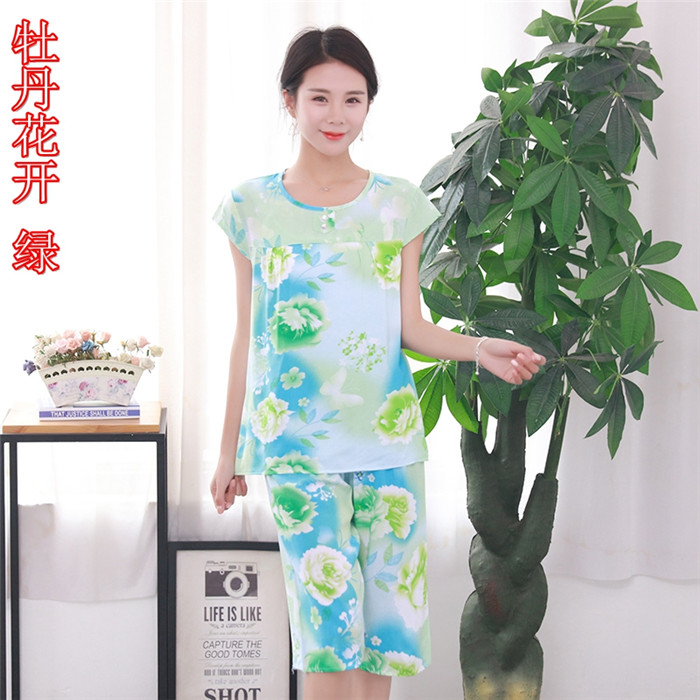Phụ nữ trung niên mùa hè cotton nhân tạo dày cotton mùa hè Quần áo phụ nữ mẹ chồng bà mẹ bộ đồ ngủ - Quần áo của mẹ váy đầm cho người 60 tuổi