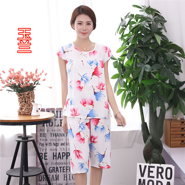 Mian lụa phù hợp với trung niên ngắn tay phân bón cộng với bông lụa mẹ đồ ngủ nữ mùa hè bông giản dị dịch vụ nhà đầm u50
