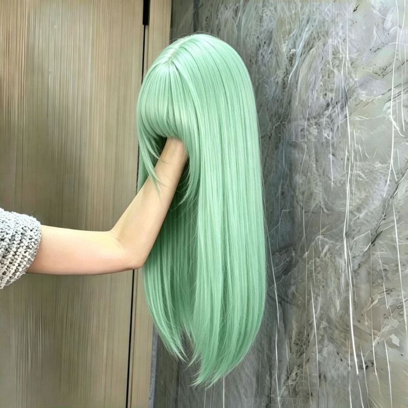 【Mint Mambo】Women's Wig with Bangs, Mint Green, Natural and Fashionable Long Straight Hair, Cosplay Full Wig 【Mint Mambo】Women's Wig with Bangs, Mint Green, Natural and Fashionable Long Straight Hair, Cosplay Full Wig