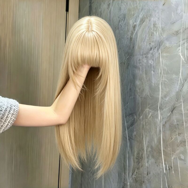 Lolita Sweet Natural Korean-Style Platinum 70cm Wig Long Straight Hair Fashionable Fluffy Realistic Daily Full Wig