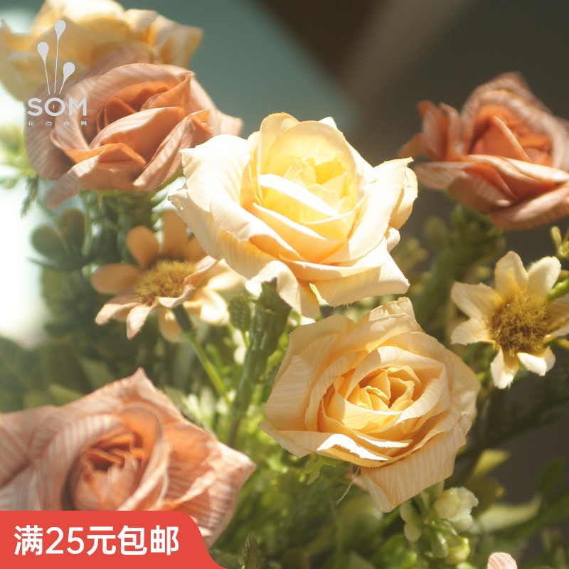 Imitation Dried Flowers 10 Heads Crack Rich Rose Simulation Flower Quality Silk Flower Multicolor Retro Decorative Flower Home Decoration