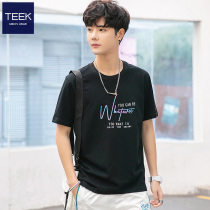 TEEK mens short-sleeved t-shirt trend ins slim fit handsome simple 2021 summer youth clothes base shirt