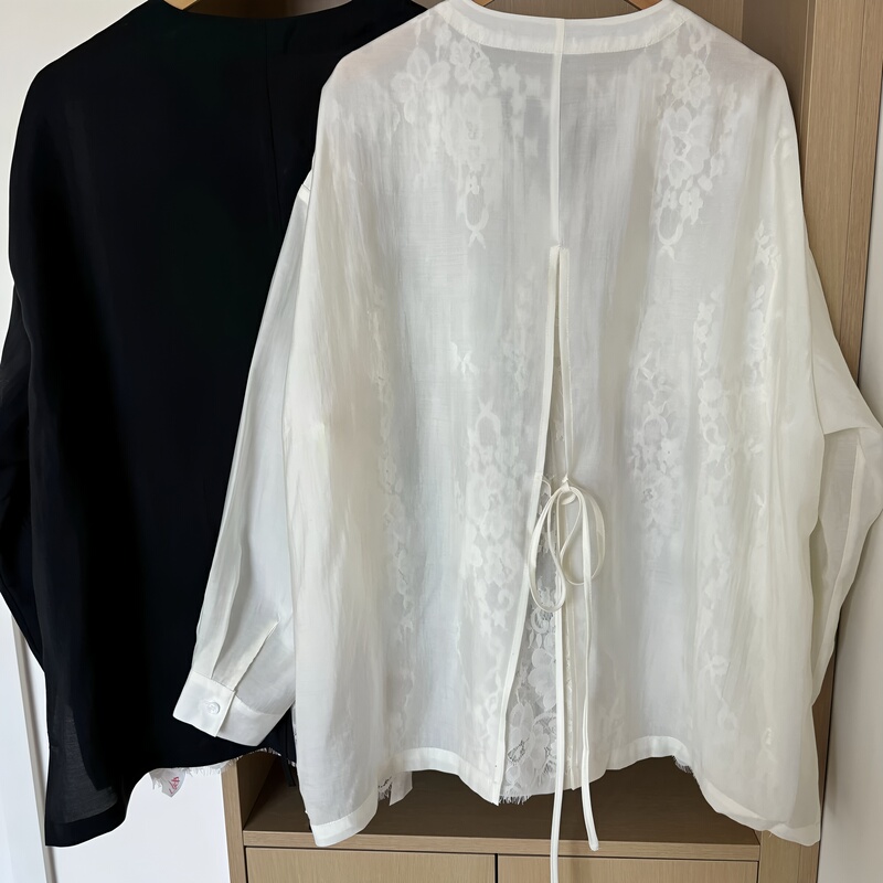 Plus Size Women's Elegant Lace Back Hollow-Out Sun Protection Shirt, Summer Loose and Slimming Thin Top for Chubby Girls