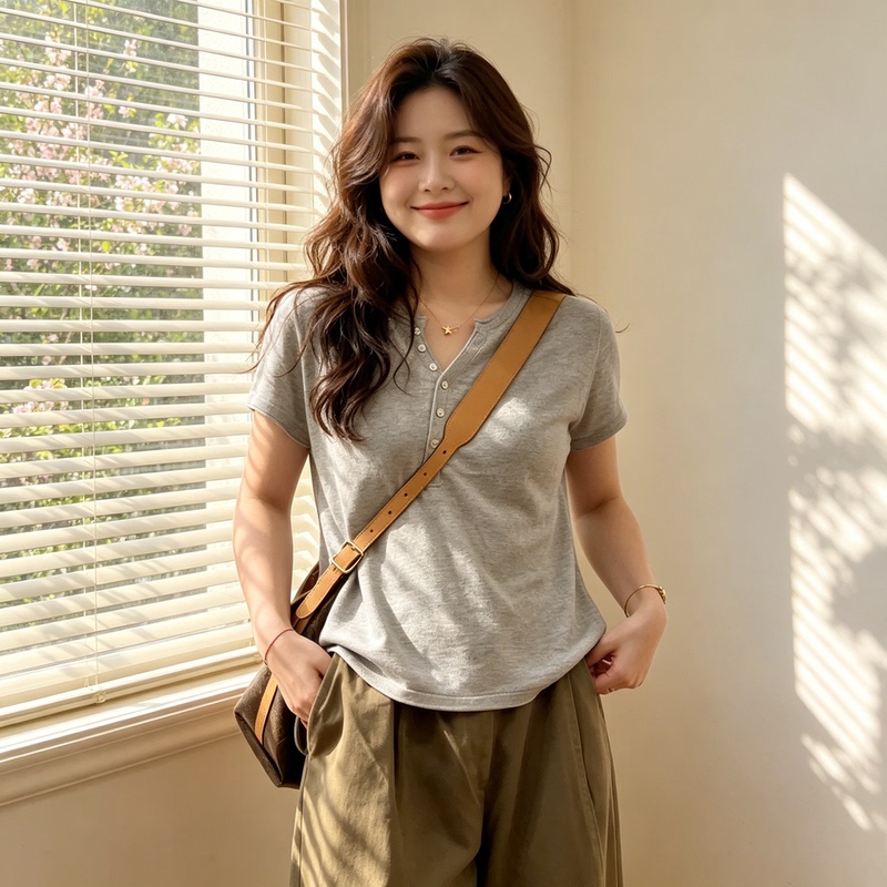 2026 Summer Hot-Selling Korean-Style Buttoned Gray Plus-Size Top for Plus-Size Women, New Knit Loose Short-Sleeve T-Shirt 2026 Summer Hot-Selling Korean-Style Buttoned Gray Plus-Size Top for Plus-Size Women, New Knit Loose Short-Sleeve T-Shirt