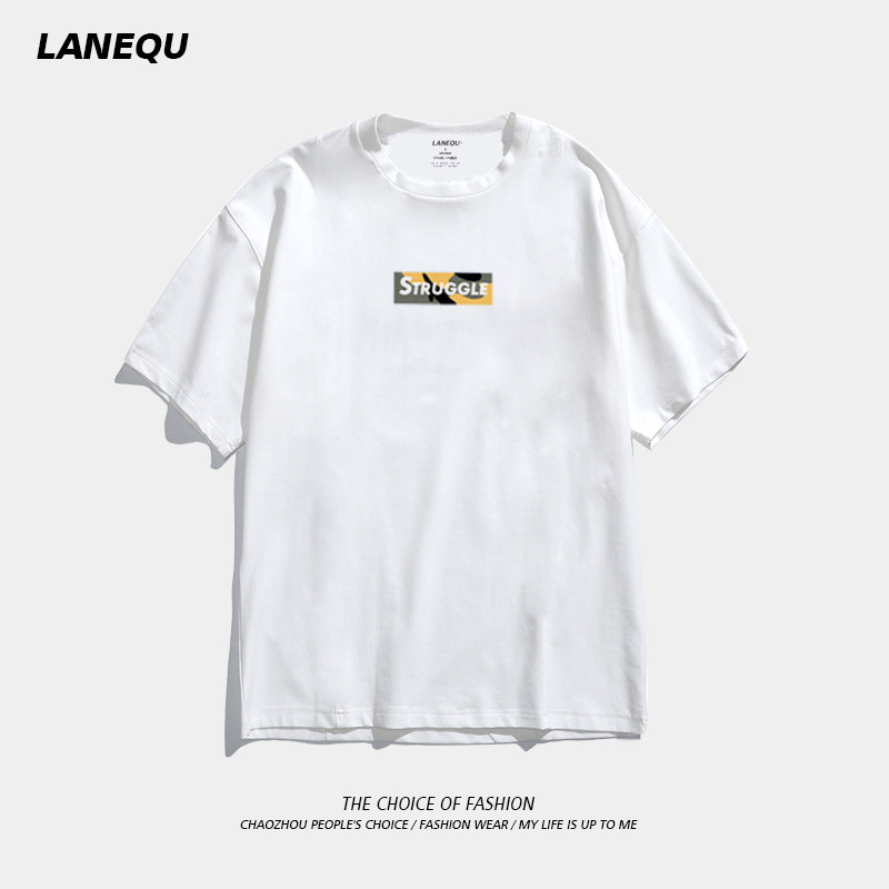White round collar printed short sleeve T-shirt male letter English simplified for simple little Qingxin Summer T-shirt