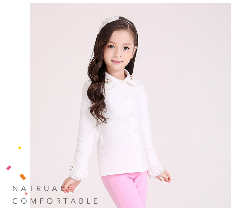 Áo sơ mi trắng bé gái xuân hè 2018 mới chạm đáy áo sơ mi tay dài trẻ em cotton sơ mi bé gas ngoại áo sơ mi cho bé trai 6 tuổi