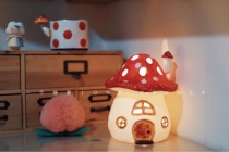 One drawer  Ceramic Cute Mushroom House Small Night Light Handmade Diy Material Bag Bedroom Hem birthday present