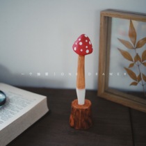 One Drawer Handmade Cute Mushroom Real Wood Carving Middle Sex Pen Black Water Pen Stationery Birthday Present