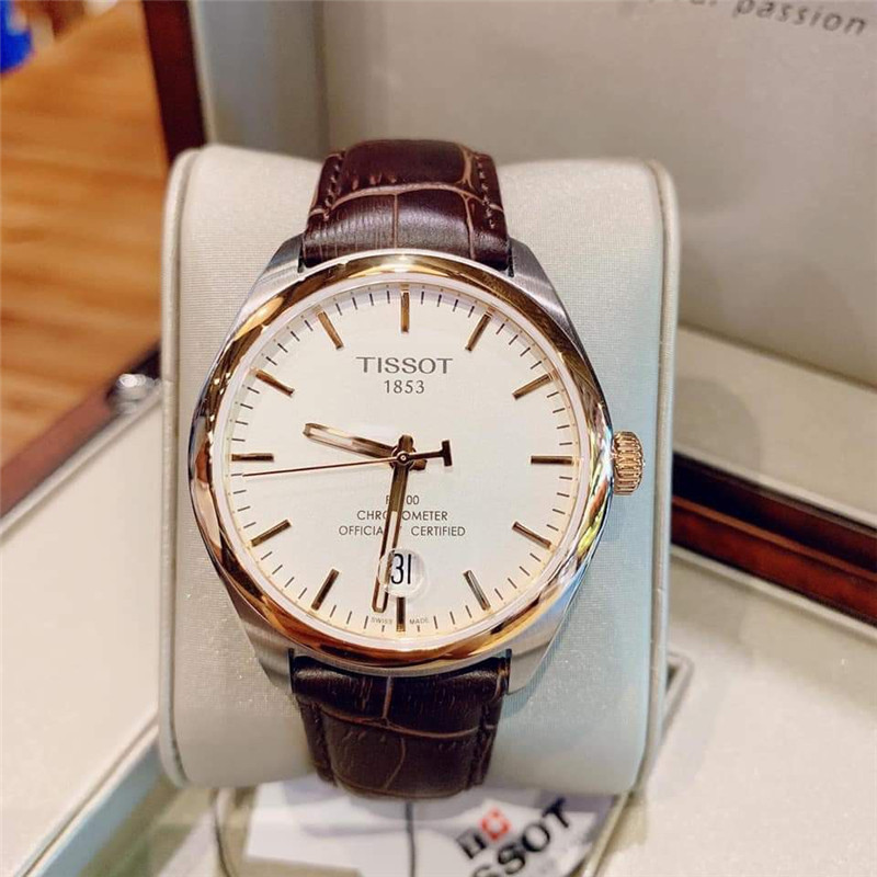 Швейцарские наручные часы 代购代购正品tissot天梭玫瑰金棕色带日历石英男表t101.451.26.0