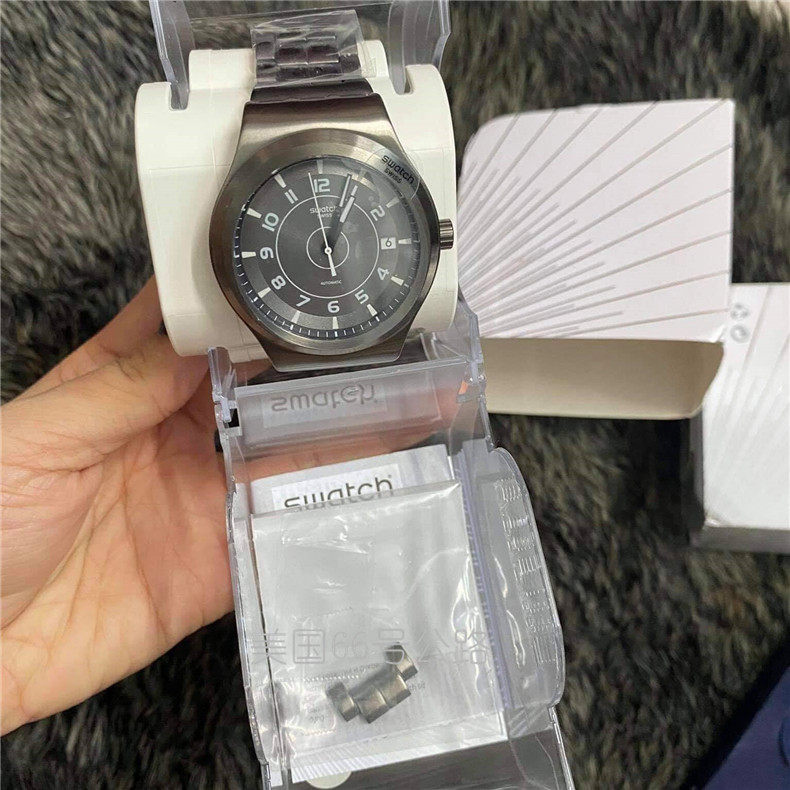 Швейцарские наручные часы 代购swatch斯沃琪瑞士自动机械男表时尚休闲灰色表盘背透手表男y