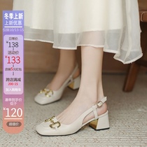 Baotou sandals womens summer 2021 new female French horse Title buckle Mary Jane womens shoes in coarse heel summer single shoes