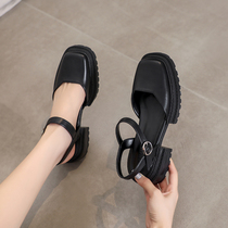 Sandals women 2021 new summer ins tide Net Red Square head thick heel retro Mary Jane shoes flat bottom toe shoes