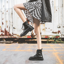 Inner height-increasing Martin boots womens British style 2020 new versatile thick-heeled boots net red lace-up boots motorcycle boots winter