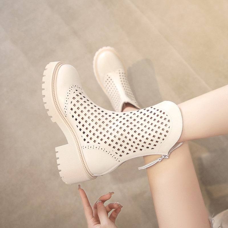 (88 yuan fan welfare price) leather Martin boots women's summer 2022 new hollow breathable mesh short boots thin section