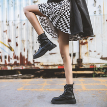 Inner increase Martin boots female English style 2021 New Joker thick heel short boots Net red lace up single boots motorcycle boots winter