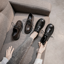 Black small leather shoes womens British style 2021 new Korean version wild casual thick-soled Oxford shoes net red lace-up single shoes
