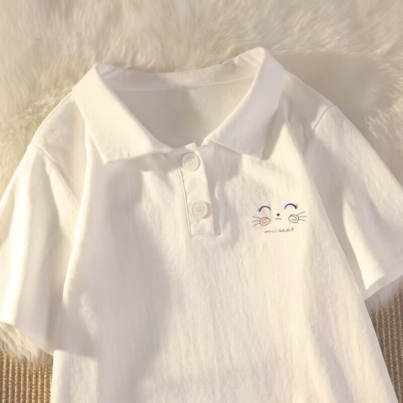 Girls' Preppy Style Short-Sleeve T-Shirt, New Summer Cotton Polo Shirt for Older Children, Summer Student Niche Top, Trendy Girls' Preppy Style Short-Sleeve T-Shirt, New Summer Cotton Polo Shirt for Older Children, Summer Student Niche Top, Trendy