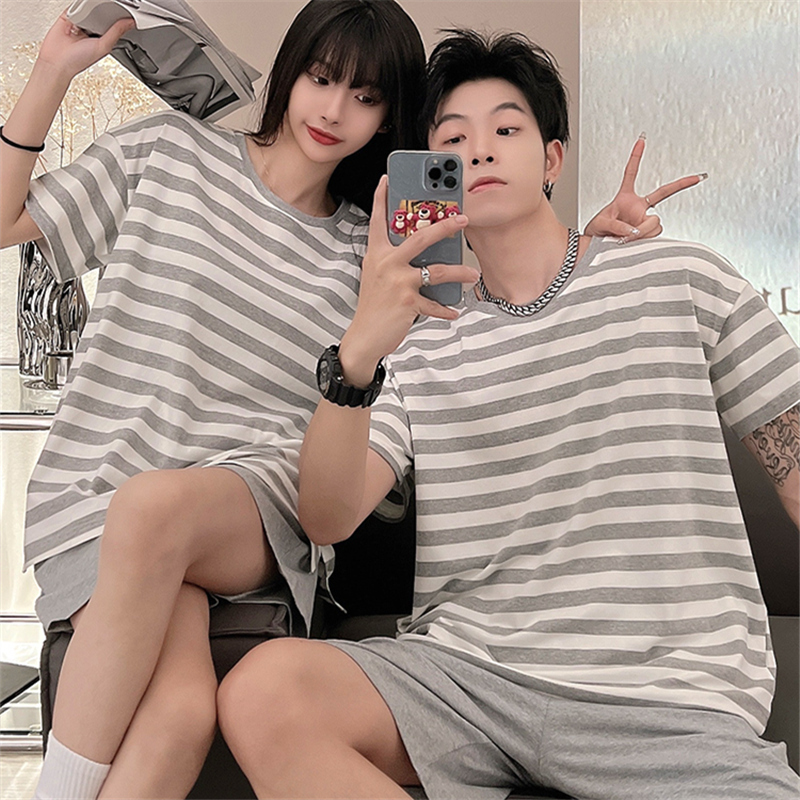 2026 New Couple Pajamas Summer Short-Sleeved Shorts Men's and Women's Large Size Striped Casual Thin Home Wear Set 2026 New Couple Pajamas Summer Short-Sleeved Shorts Men's and Women's Large Size Striped Casual Thin Home Wear Set