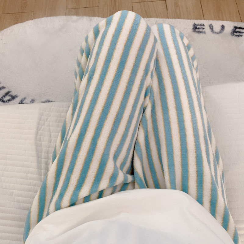 Coral Fleece Striped Couple's Pajama Pants, Autumn and Winter Thickened Fleece-Lined Warm Casual Pants, Flannel Home Pants