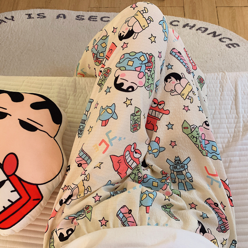 2026 New Women's Summer Pajama Pants, Long Cotton Gauze Mosquito-Proof Pants, Cartoon Design, Can Be Worn Outside, Loose, Thin, Casual Home Pants