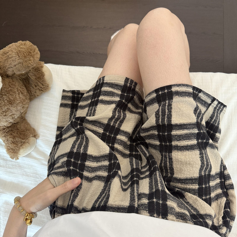 Plaid Pajama Shorts with Pockets for Men and Women, Summer Bubble Gauze Shorts That Can Be Worn Outside, Single Piece Pants, Plus Size, Thin Home Pants