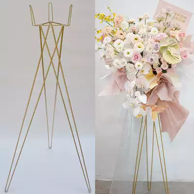 Light luxury gold-plated opening flower basket tripod flower stand iron frame barley balloon flower bracket high-end golden paint