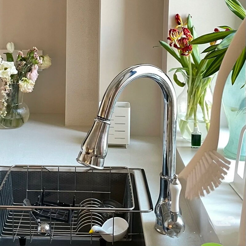  Pull-Out Faucet for Kitchen, 13 Antique-Style Bathroom Electroplated Washbasin Sink