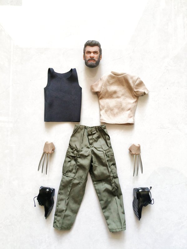 1/6 Scale Action Figure Elderly Wolverine Logan Head Sculpt Clothes Vest Pants Claws Hands Leather Shoes Set