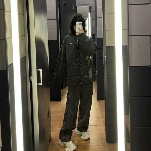 Adidas, спортивная трендовая ретро джинсовая куртка, китайский стиль, JZ9928