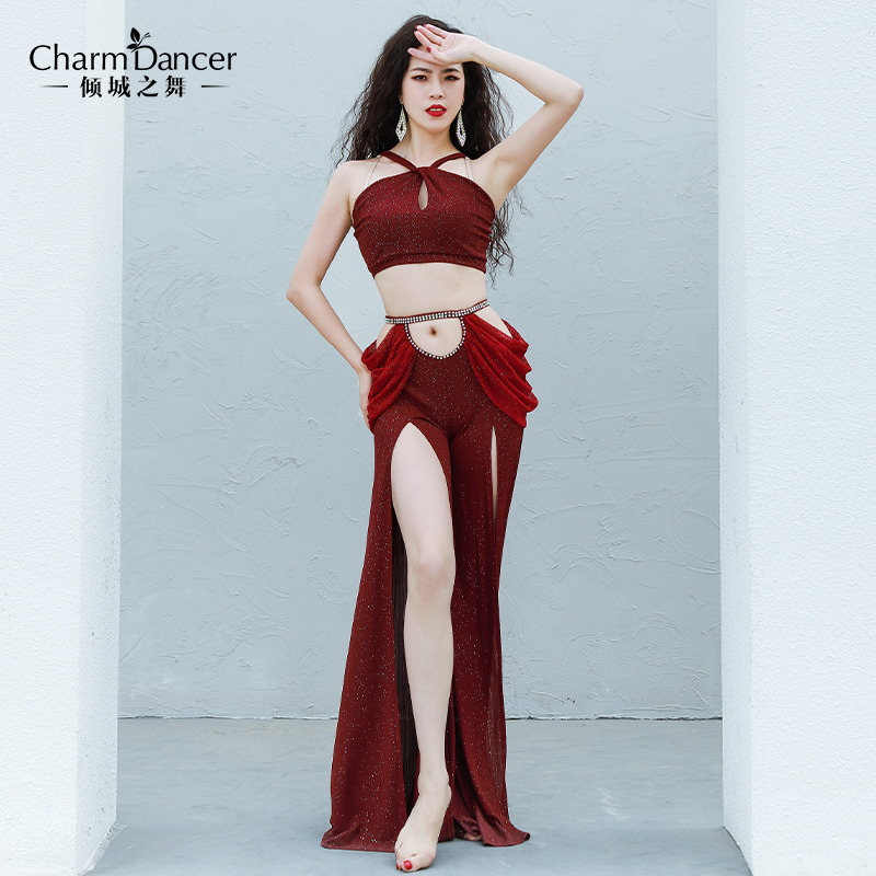 The Pour City Dance New Belly Dance Spring Summer Practice Costume Sexy Hollowed-out Open Fork Pants Dress Practice Suit ZM296