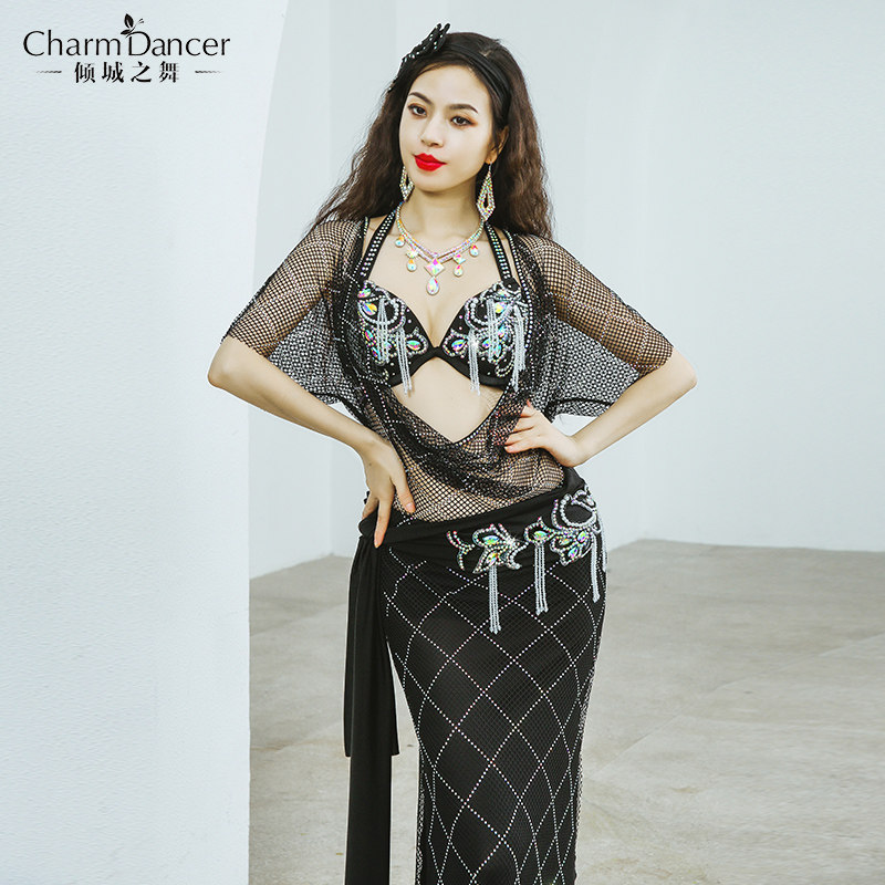 The Leaning City Dance New Belly Dance Performance Clothing Fishing Nets Bronzing Shaabi Baladi Performance Competition Robes
