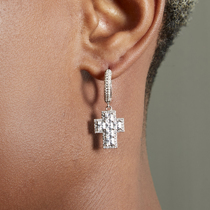 ICEGANG Cross Earrings Male Tide Hip Hop EUROPEAN AND EUROPEAN TREND T SQUARE FULL DRILL ZIRCONS Inlaid Ears High Street Ins