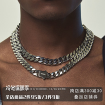 Titanium steel three-dimensional plain Cuban necklace cuban silver mens hip-hop trend Europe and the United States does not fade cutting spot