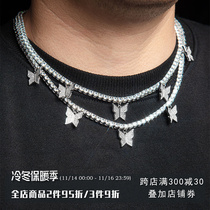 ICEGANG butterfly tennis chain full of diamonds personality clavicle European and American gold-plated hip-hop items short natural zircon new products
