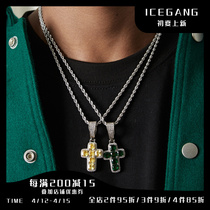 ICEGANG Yellow Green Wide Body Cross Necklace Man Zircons Stone Full Drill Inlaid Personality European And European Hip Hop Pendant Tide