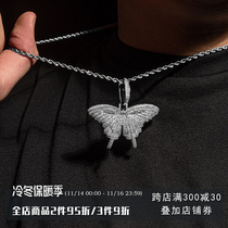 ICEGANG small butterfly silver pendant hip-hop trend necklace zircon clavicle chain shiny niche necklace personality