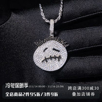 Travis label inlaid with diamonds natural zircon collarbone necklace grimace European and American hip-hop trend skull pendant