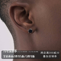 S925 sterling silver natural black zircon mens European and American trend hip-hop earrings inlaid with street personality single Japan and South Korea