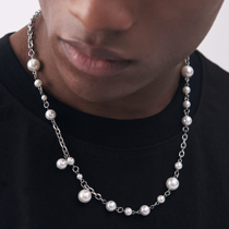 ICEGANG Pearl Necklace Bay Beads Male and female hip-hop Tide Titanium Steel European and America Stack Wear can be extended by 100 lap splicing ins