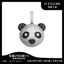 ICEGANG Black and White Red Panda Necklace Mens American Delicate Streets of Europe and America Inlaid Drilling Advanced Boys Pendants