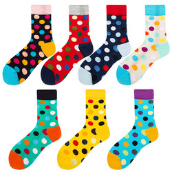 Three pairs of trendy brand three socks for men and women, pure cotton, soft, long tube, couples, polka dot pattern, mixed AB socks, four seasons women