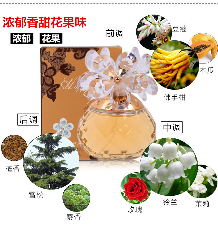 Nước hoa hạnh phúc chính hãng Chi Mei nam nữ ánh sáng và nước hoa tươi lâu dài Trang sức 60ml để gửi một món quà mẫu dầu thơm