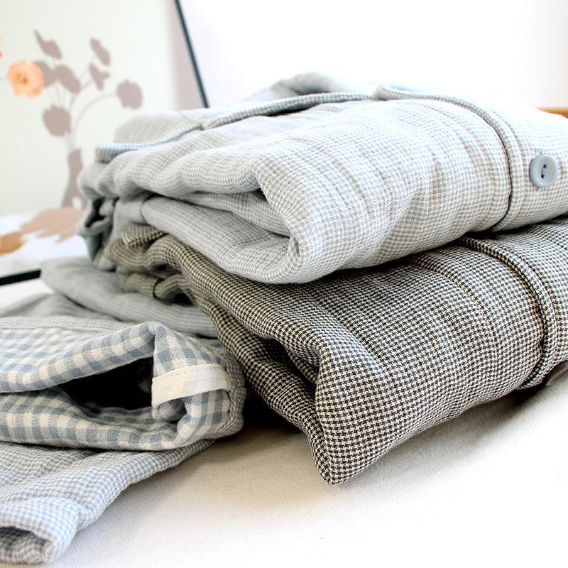 Good Quality Pure Cotton Men's Minimalist Style Loungewear Set, Four-Layer Cotton Gauze Simple Pajamas, Long-Sleeved, Loose Fit for Spring and Autumn