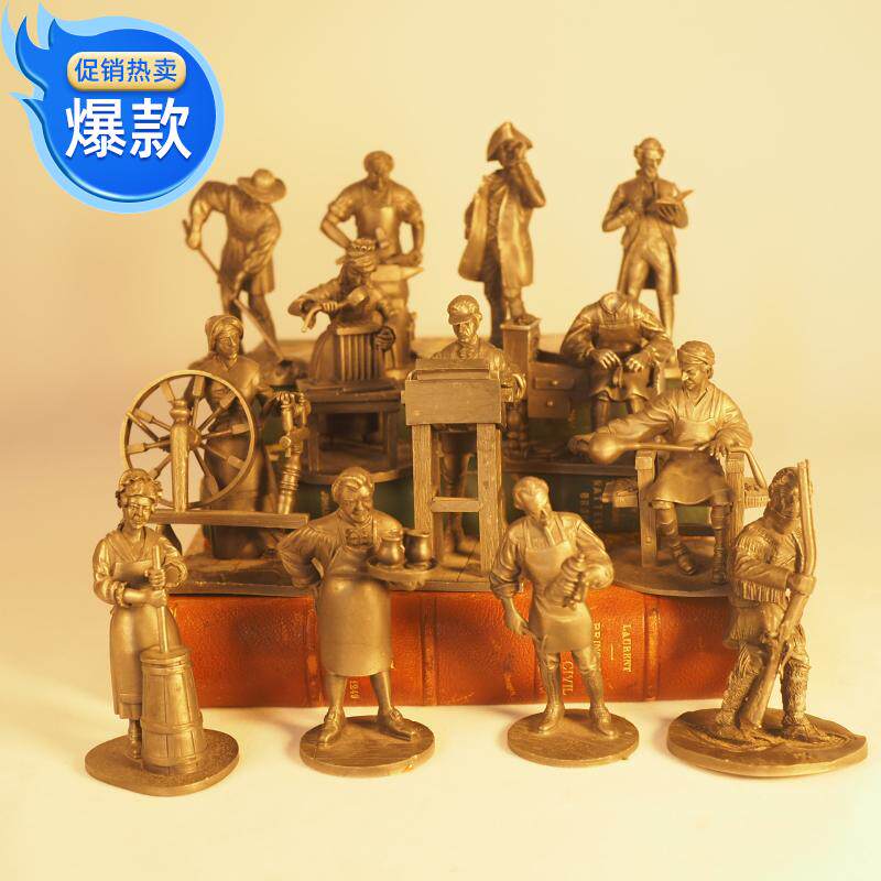 Western antique American Franklin tin-lead figure sculpture ornaments 12 pieces of pewter commemorating colonization