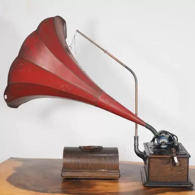 1910s Western antique Edison Edison large horn wax cylinder phonograph hand shake record player with excellent sound quality