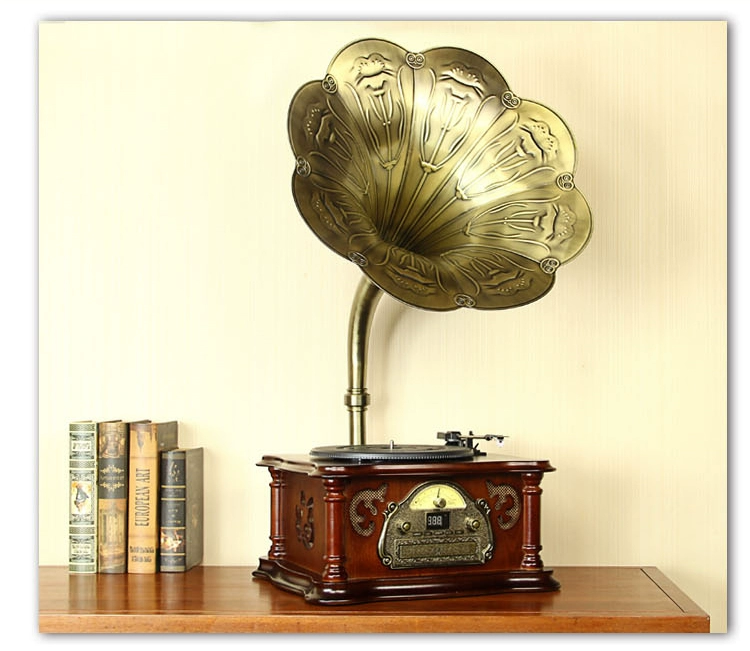 Máy ghi âm Tangdian retro cổ lớn sừng vinyl máy ghi âm đài phát thanh vinyl máy ghi âm - Máy hát