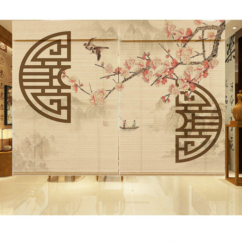 (custom products) printed bamboo curtain decoration curtain roll curtain door curtain partition lift Chinese home shading shading