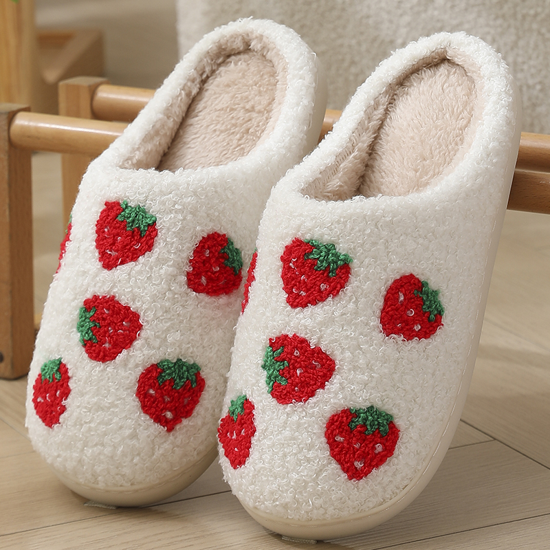 Halloween Cross-Border Cotton Slippers, Strawberry Winter Warm Cotton Love Slippers, Couple's Home Indoor Plush Slippers for Women